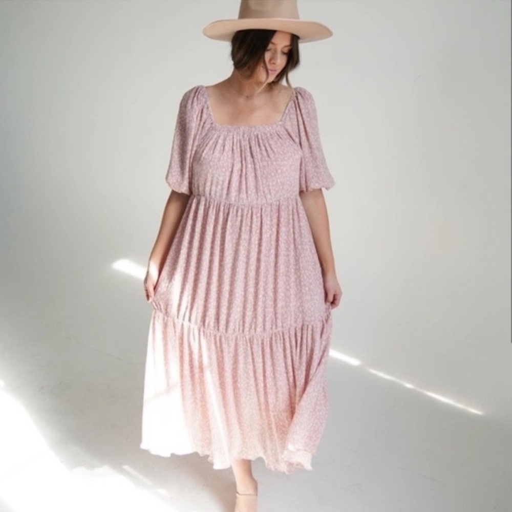 Carly Jean Los Angeles Ada Pink Dainty Floral Midi Maxi Dress